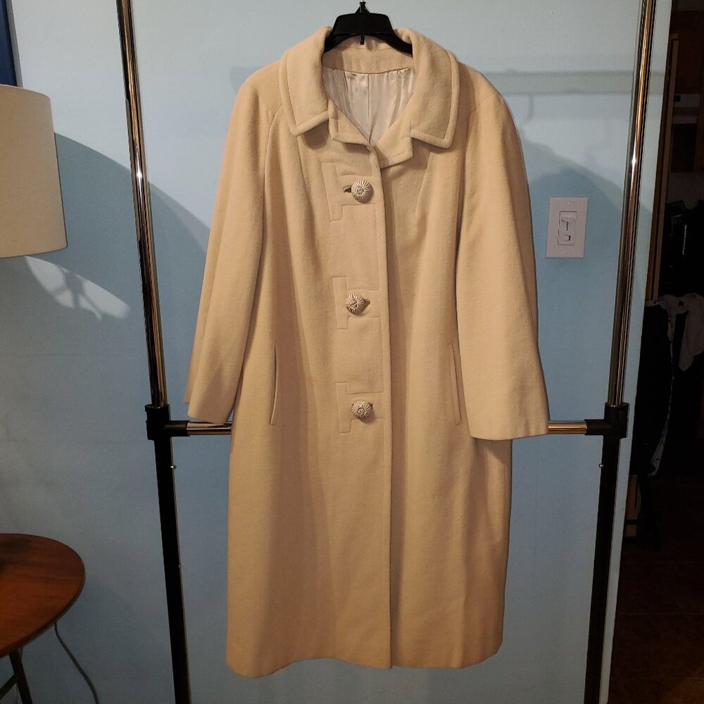 Silk Cashmere Coat Vintage Medium Ivory/ Cream J. J. O'Donnell 60's Coastal